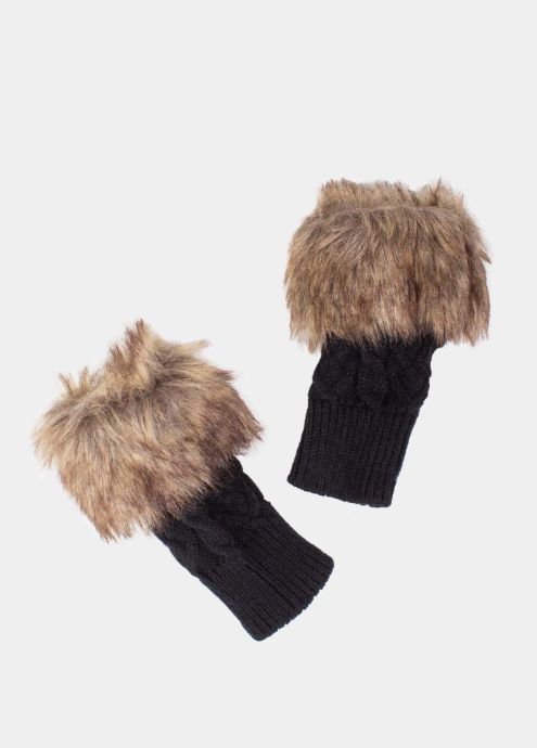 mitaines laines noir fausse fourrure femme hiver face