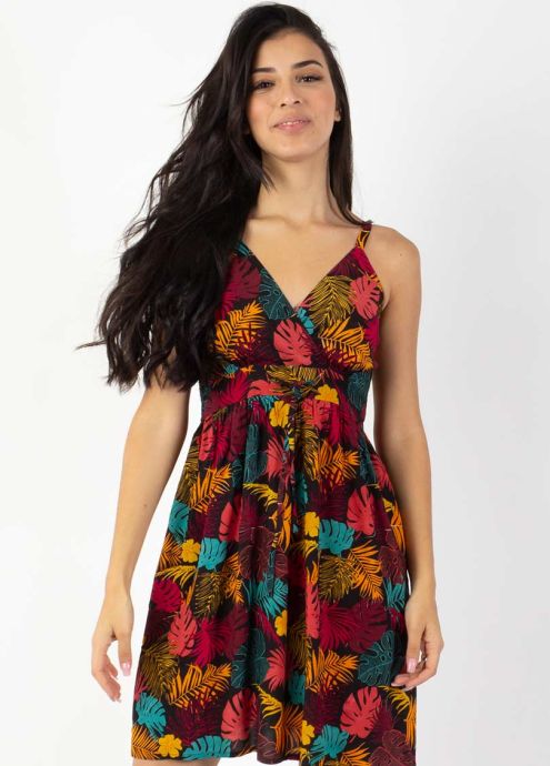 robe courte fines bretelles motifs tropicaux zoom