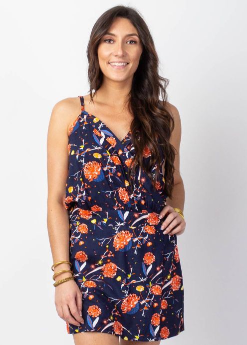 combi short jupe fines bretelles bleu marine en viscose