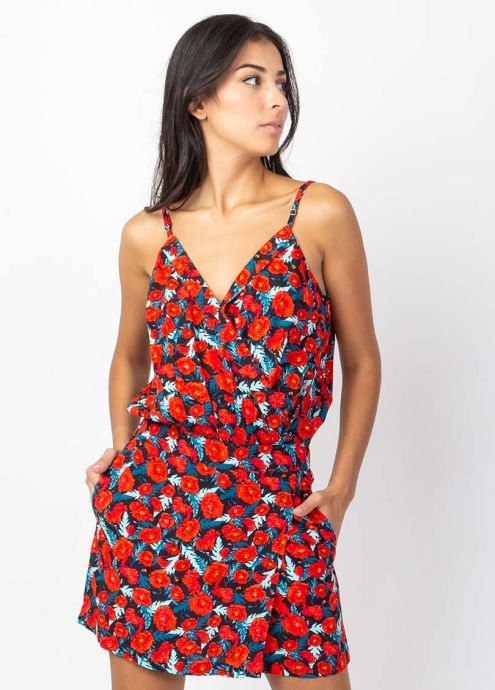 combi short jupe fines bretelles motif fleuri zoom