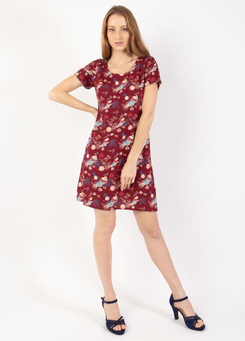 robe courte viscose encolure ronde manches courtes face