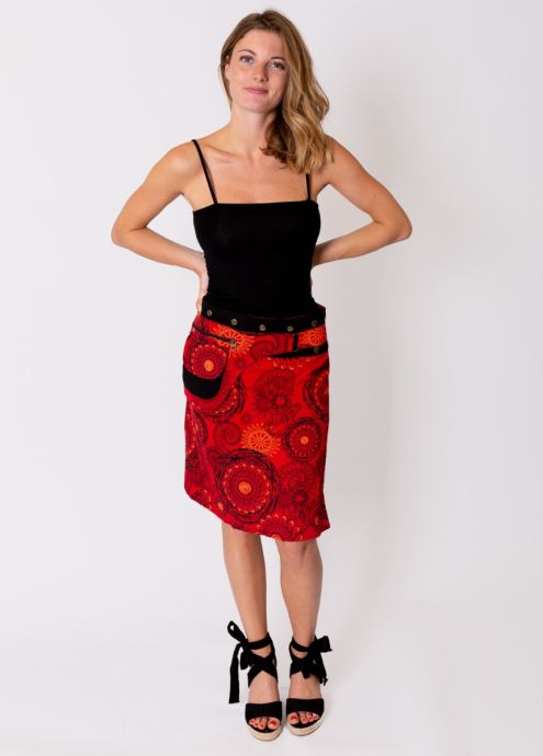 jupe portefeuille rouge coton face