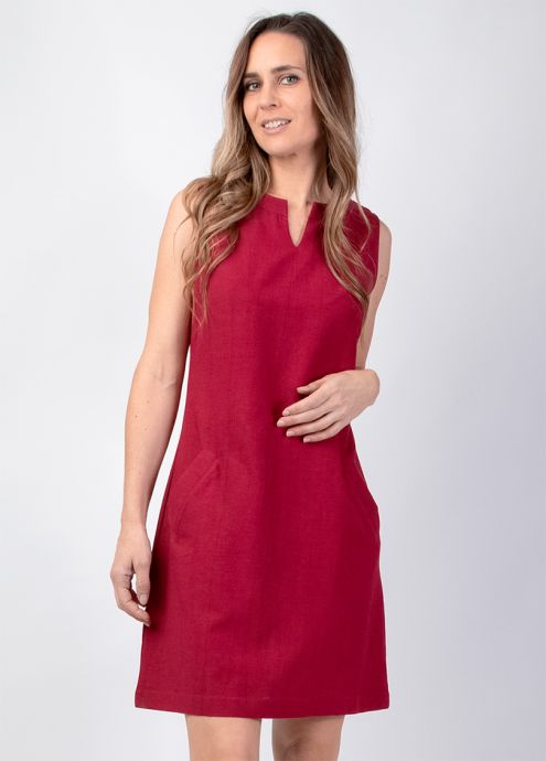 robe courte unie framboise encolure ronde découpe tunisienne zoom