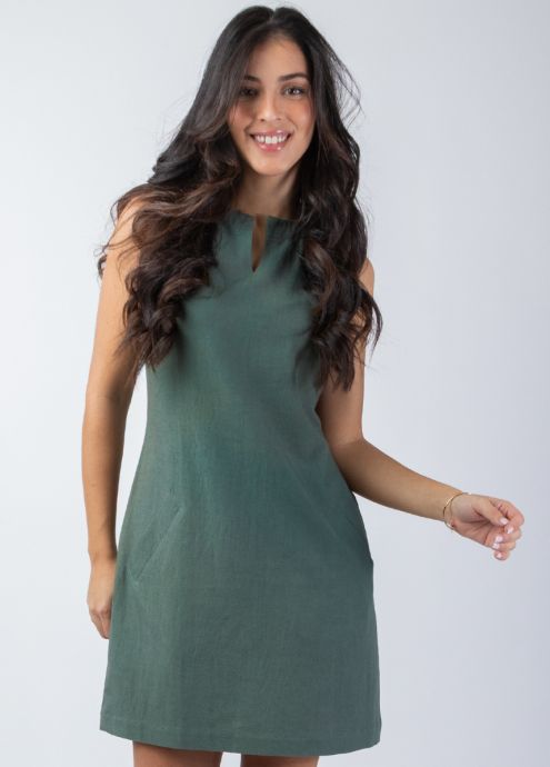 robe courte unie kaki sans manches zoom