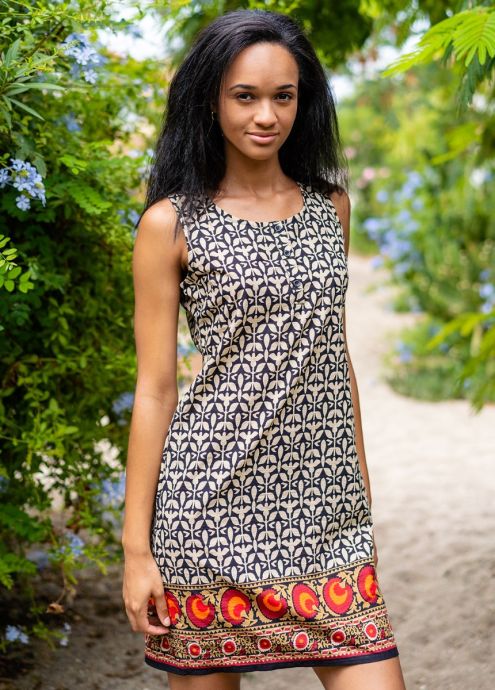 robe coton femme larges bretelles imprime 17 beige