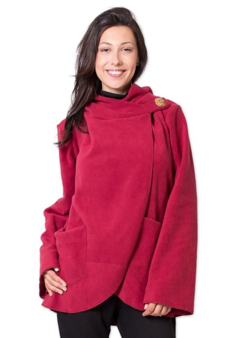 veste matiere polaire courte rouge à capuche