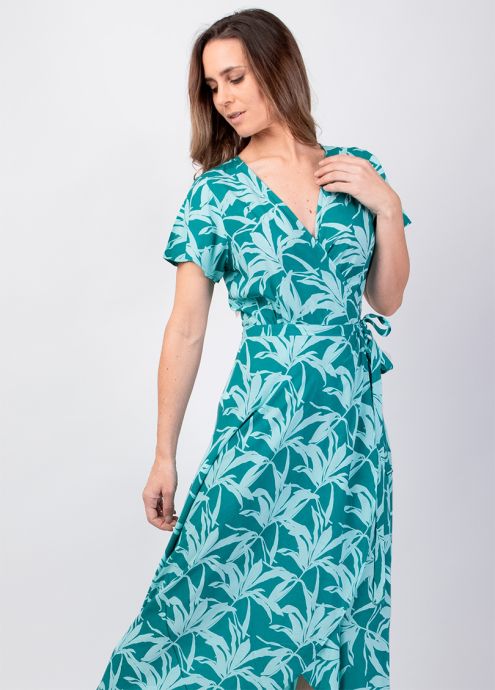 robe longue été viscose manches courtes encolure en v croisé cache cœur zoom