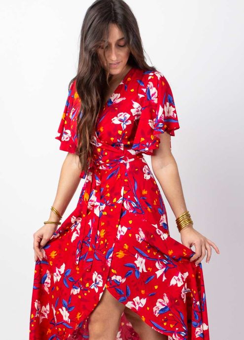 robe longue viscose manches courtes motif fleuri zoom