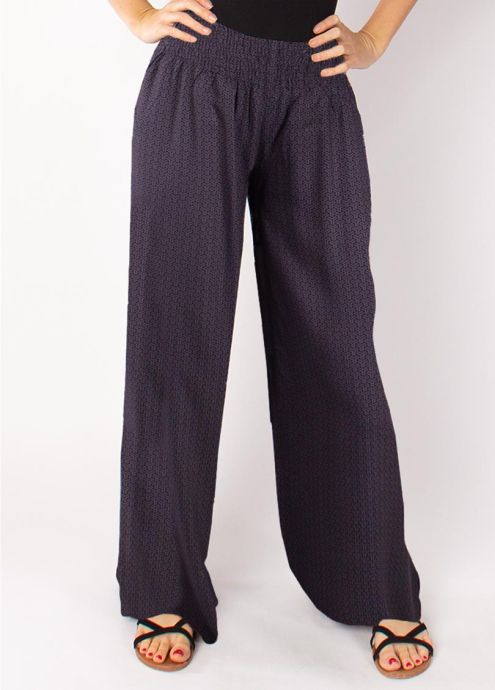 pantalon ethnique gris viscose jambes larges zoom
