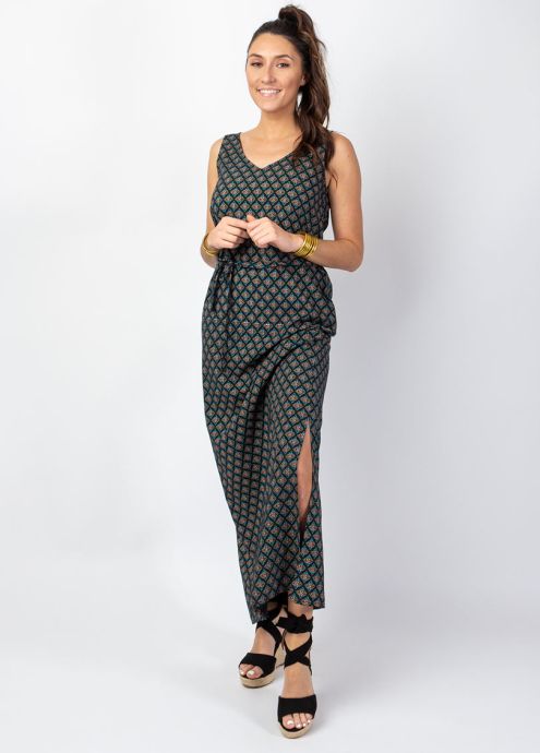 robe longue motif ethnique ceinture amovible face