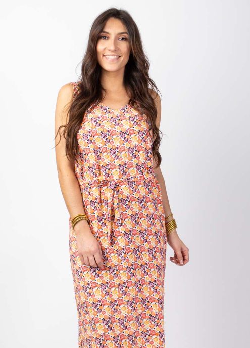 robe longue motif ethnique fleuri en viscose coton zoom