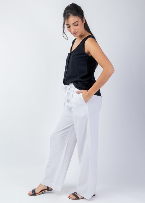 pantalon uni blanc 2 poches biais profil