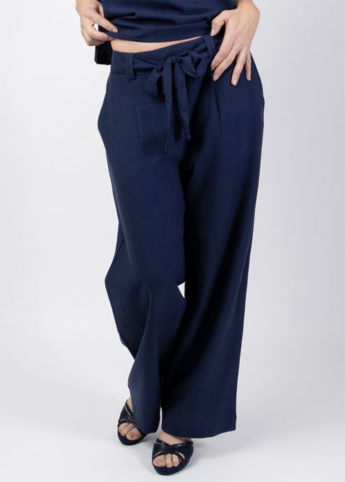 pantalon femme uni marine ceinture sous passant