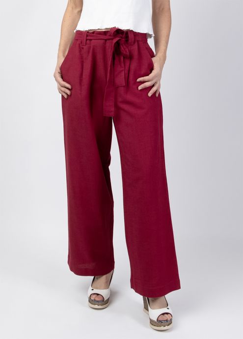 pantalon femme uni couleur framboise ceinturée zoom