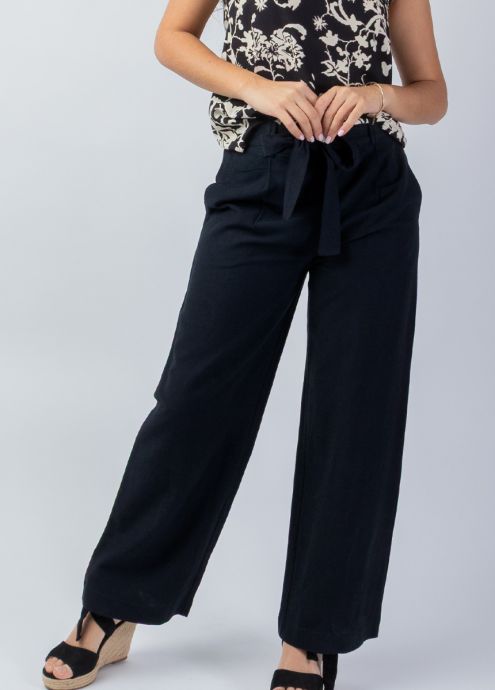 pantalon uni noir jambes larges zoom