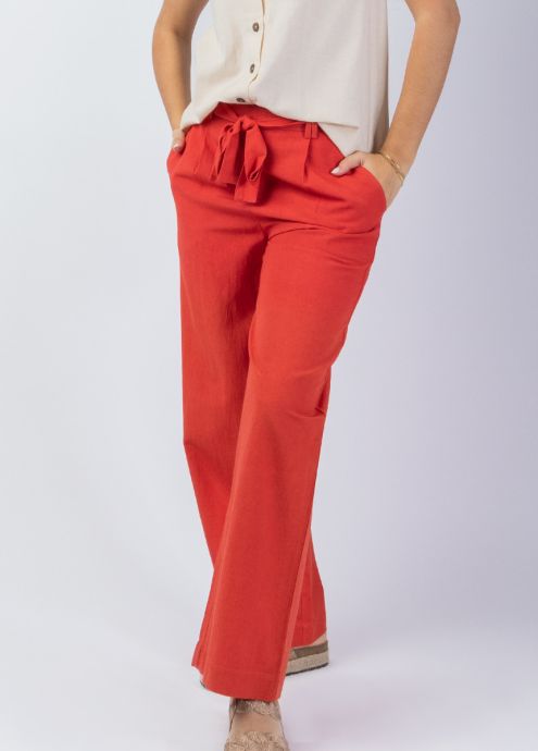 pantalon uni terracotta femme été jambes larges zoom
