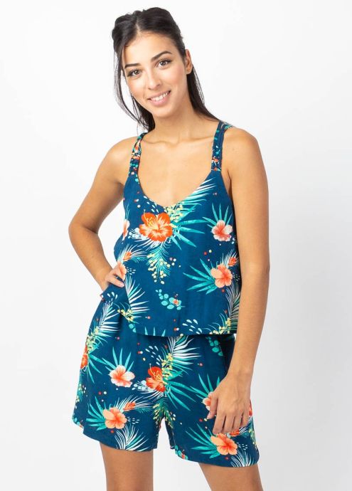 combi short dos nageur motif fleuri zoom