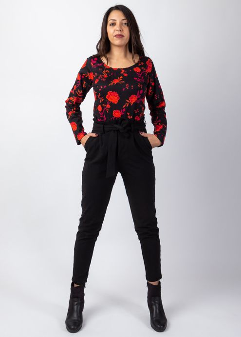 top hiver ethnique 100% coton manches longues imprimé rose rouge