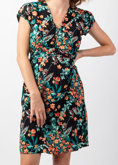 Robe courte d'été fluide TANIA imprimé fleuri noir