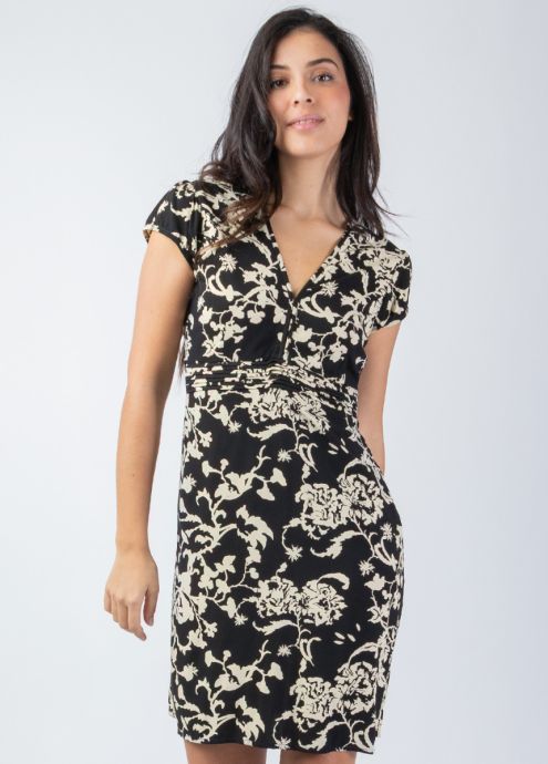 robe été coupe courte cintrée noir et beige zoom