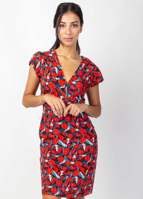 robe courte viscose encolure en v motif fleuri zoom