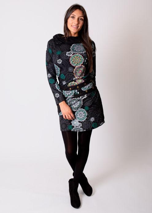 jupe courte hiver femme motifs mandala vert à pression