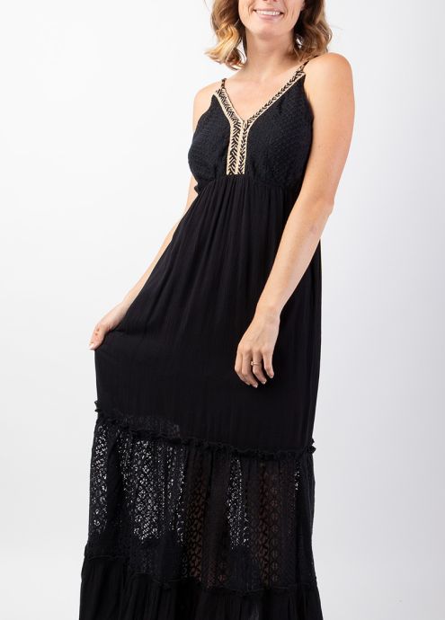 Robe longue bohème chic tendance TIARA noire