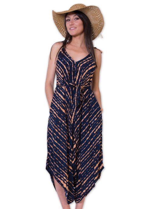 Combi-pantalon ample avec bretelles à nouer TIFFANY tie and dye marine