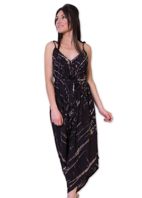 Combi-pantalon ample avec bretelles à nouer TIFFANY tie and dye noir