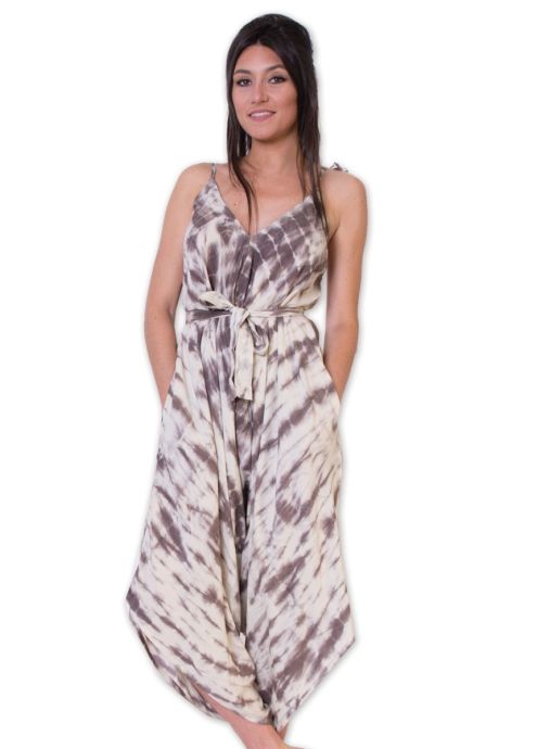 Combi-pantalon ample avec bretelles à nouer TIFFANY tie and dye taupe