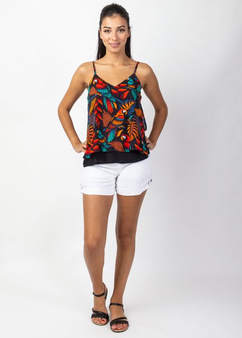 top fluide à fines bretelles motif ethnique animalier double épaisseur de tissus