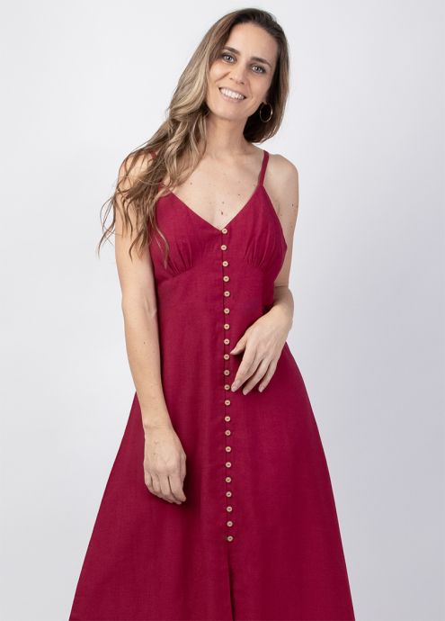 robe longue unie framboise à fines bretelles réglables zoom