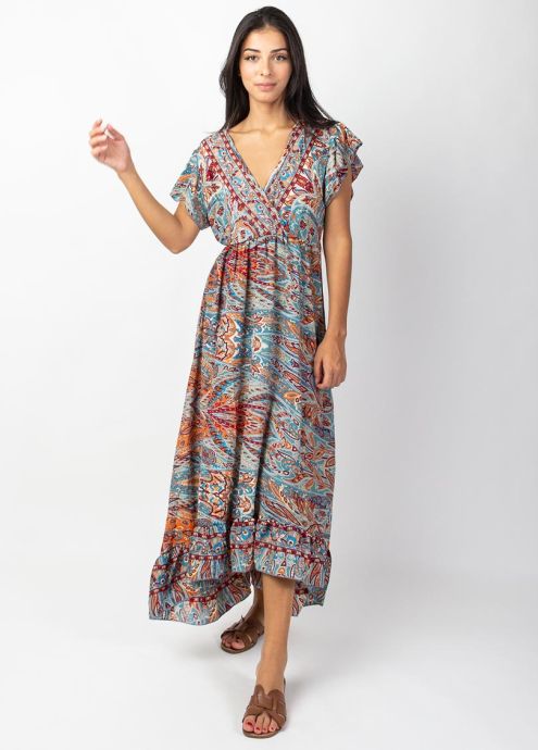 robe longue manches courtes évasées face