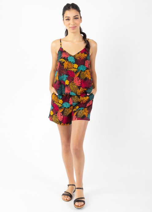 combi short motif orangé exotique fines bretelles