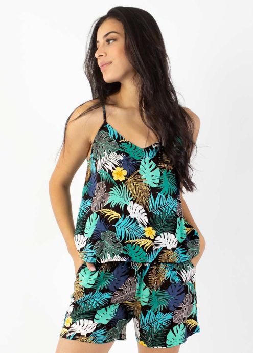 combi short motif exotique vert zoom