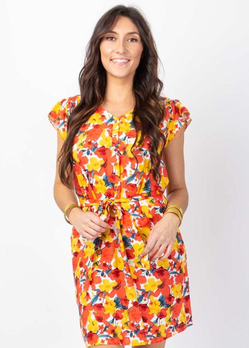 robe courte motif fleuri encolure en v zoom