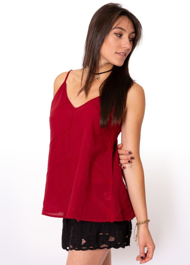 Top fines bretelles 100% coton ADELINE bordeaux