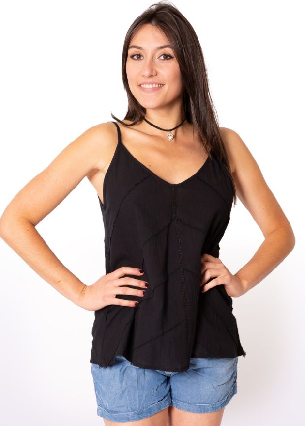 Top fines bretelles 100% coton ADELINE noir