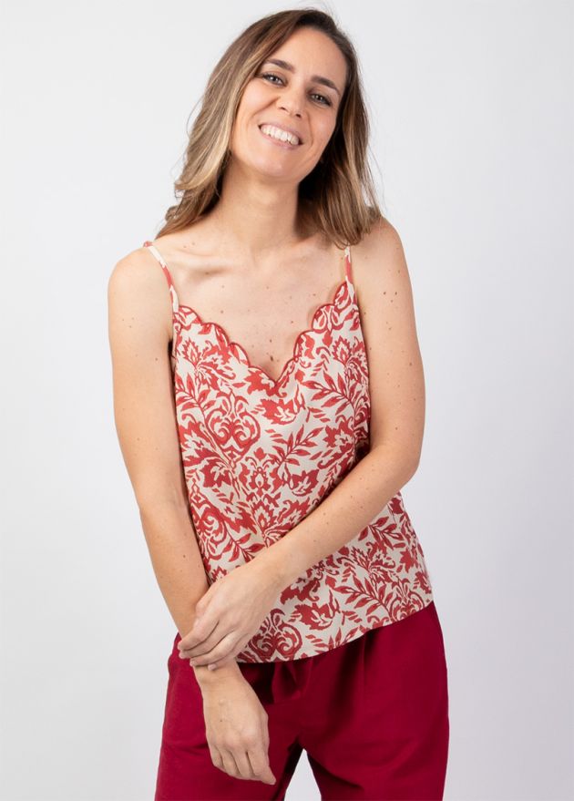 top en viscose léger femme été imprimé ethnique beige zoom