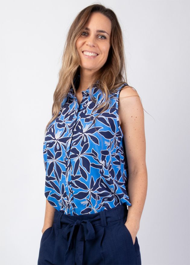 top en viscose style chemisier col tailleur boutonnée sur la longueur zoom
