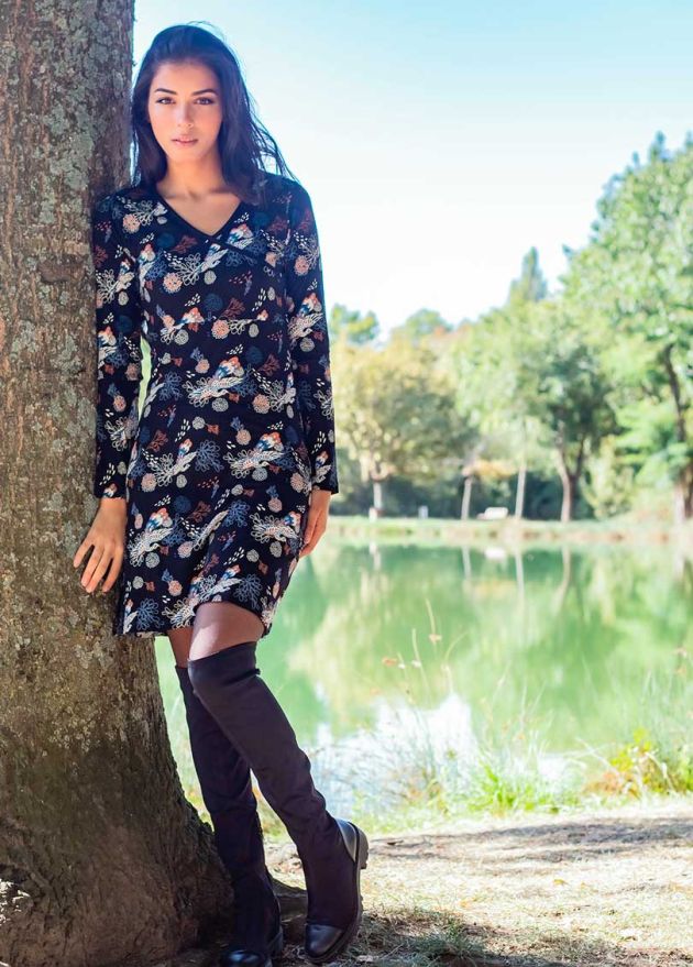 robe courte hiver coton col v exterieur