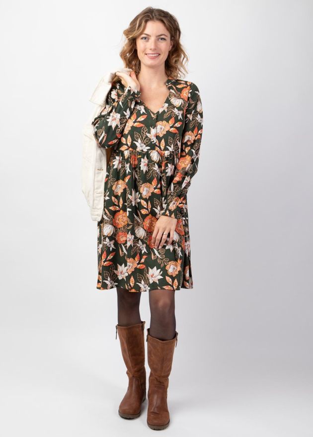 robe courte hiver en twill de viscose manches longues