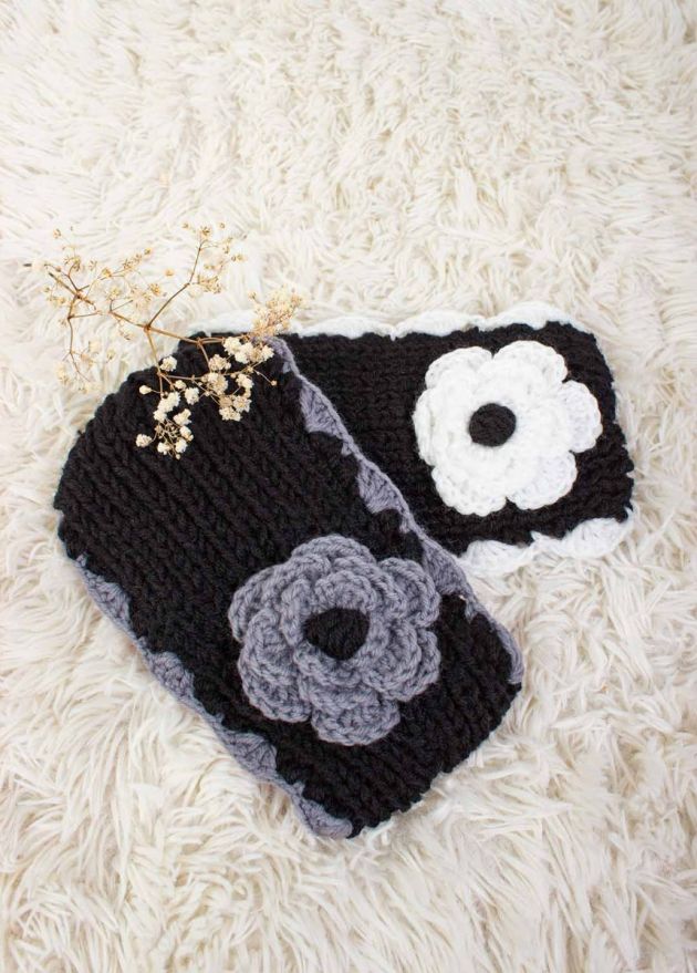 bandeau fleur gris hiver femme zoom