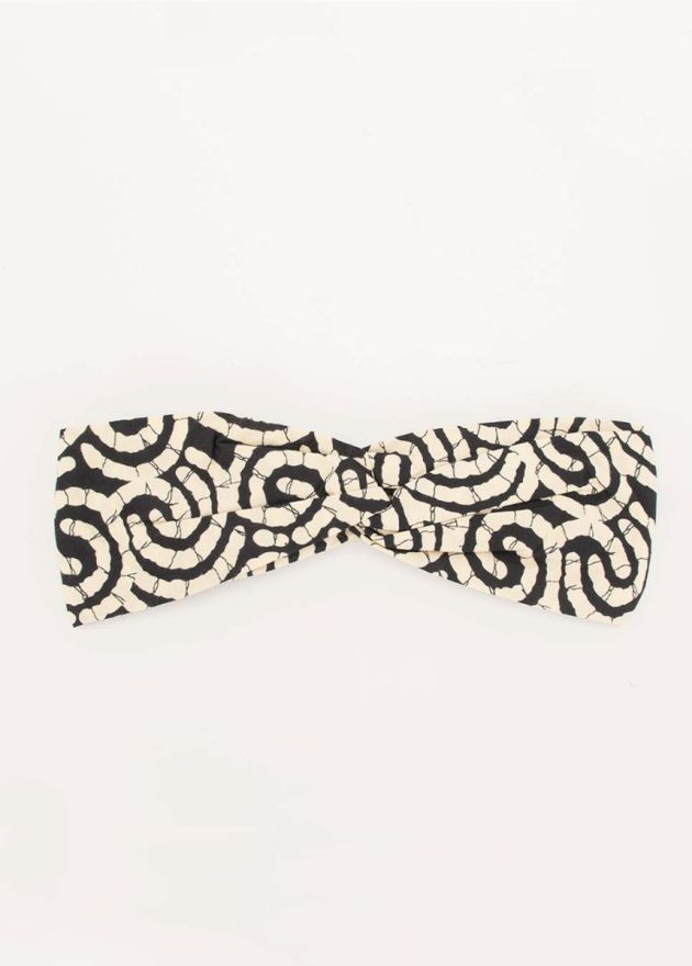 bandeau nœud headband imprimé africain noir et beige face