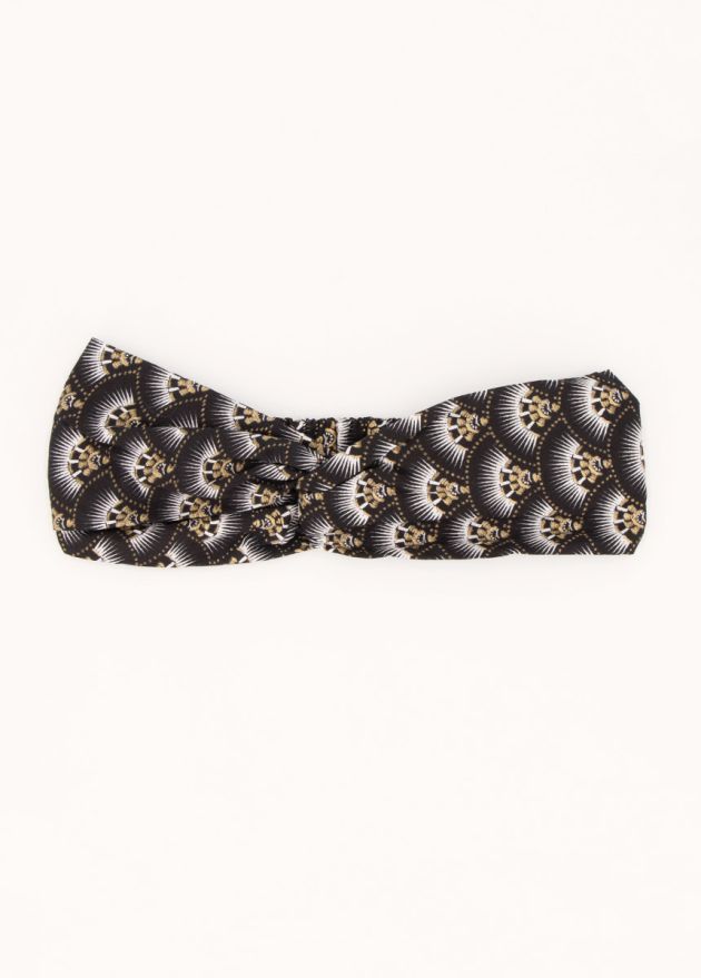 bandeau nœud africain imprimé noir et doré