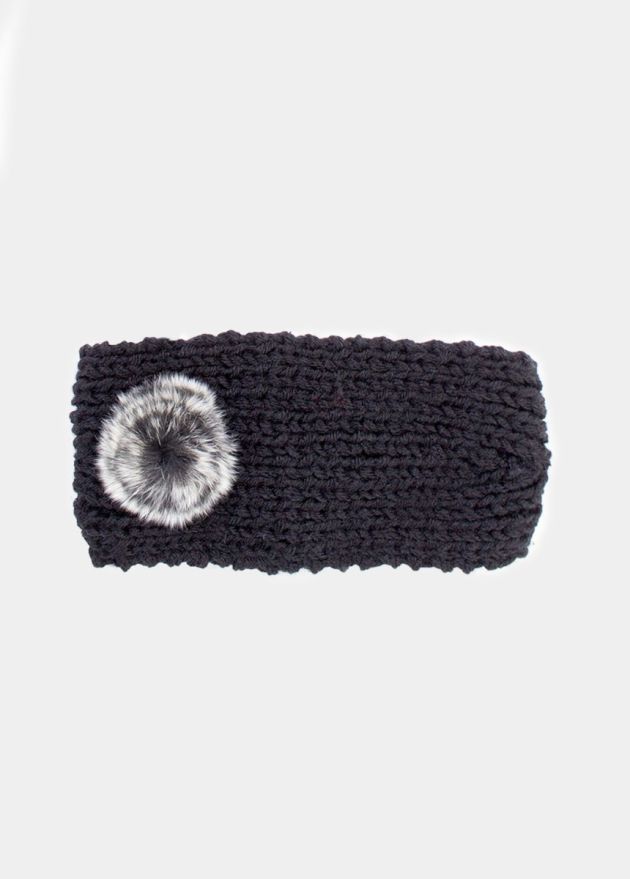 bandeau pompon noir hiver femme face