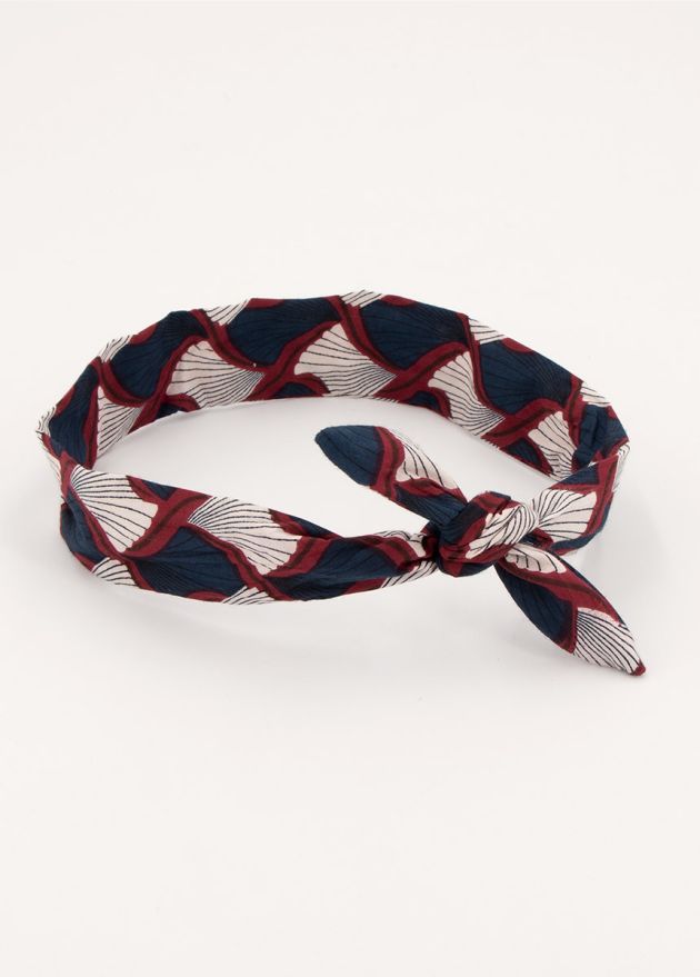 bandeau twist style africain imprimé marine bordeaux et blanc