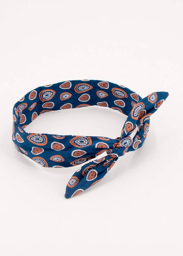 Bandeau twist imprimé ethnique bleu marine et camel produit