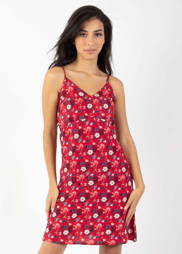 robe courte fines bretelles motif floral zoom
