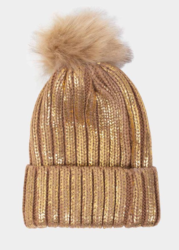 bonnet pompon shine camel face